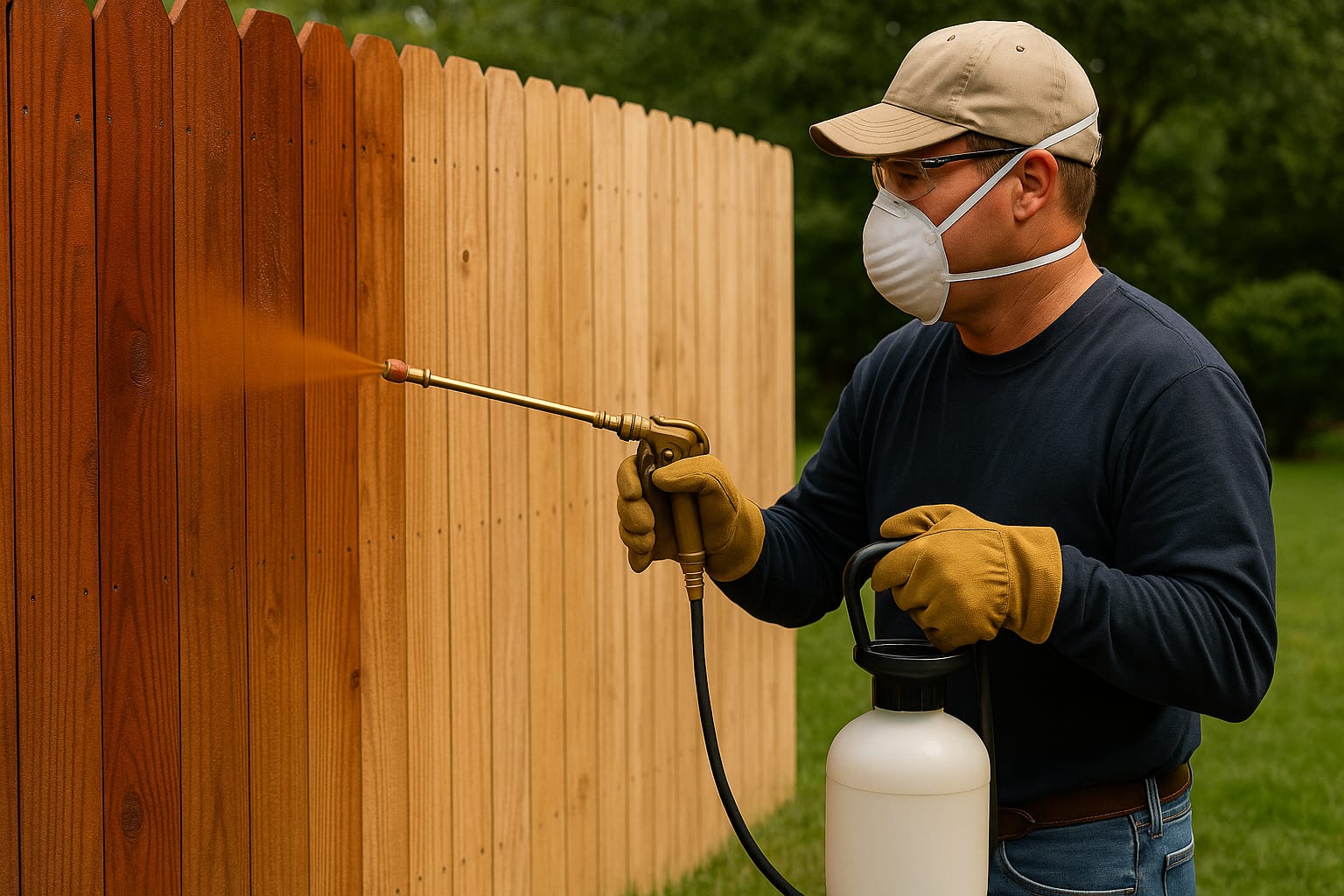 Freshly stained wooden fence and deck at a St. Louis area home